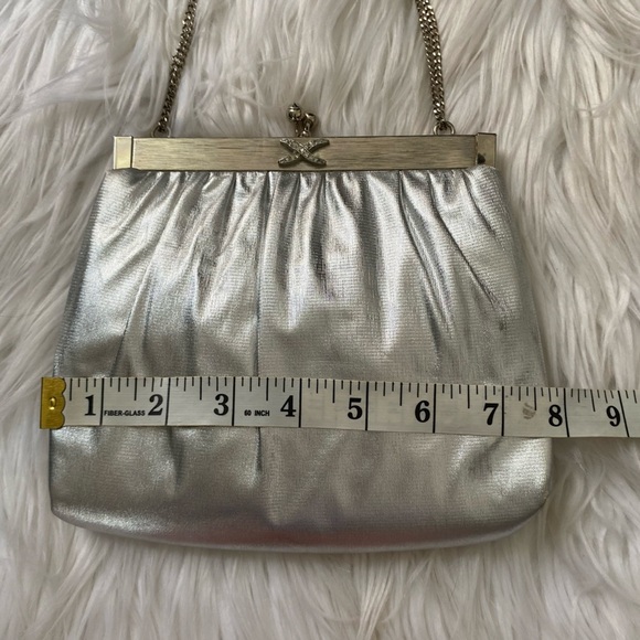 Vintage HL USA Satin Handbag Set Coin Purse Mirror Silver Convertible Chain VTG - Picture 15 of 16